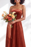 Strapless Velvet Pleated A Line Dark Green Bridesmaid Dress