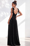 Coffee A Line Tie Strap Velvet Bridesmaid Dress with Slit
