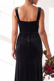 Dark Green Square Neck Sheath Velvet Bridesmaid Dress with Slit