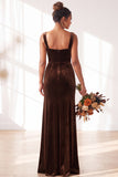 Dark Green Square Neck Sheath Velvet Bridesmaid Dress with Slit