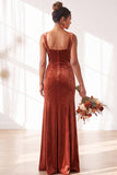 Dark Green Square Neck Sheath Velvet Bridesmaid Dress with Slit
