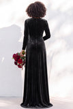 Terracotta Velvet V Neck Front Twist Long Sleeve Bridesmaid Dress