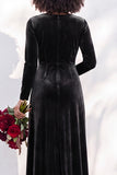 Terracotta Velvet V Neck Front Twist Long Sleeve Bridesmaid Dress