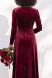 Terracotta Velvet V Neck Front Twist Long Sleeve Bridesmaid Dress