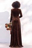 Terracotta Velvet V Neck Front Twist Long Sleeve Bridesmaid Dress