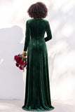 Terracotta Velvet V Neck Front Twist Long Sleeve Bridesmaid Dress