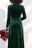 Terracotta Velvet V Neck Front Twist Long Sleeve Bridesmaid Dress