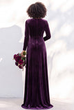 Terracotta Velvet V Neck Front Twist Long Sleeve Bridesmaid Dress
