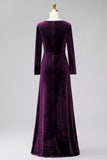 Terracotta Velvet V Neck Front Twist Long Sleeve Bridesmaid Dress