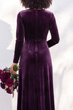 Terracotta Velvet V Neck Front Twist Long Sleeve Bridesmaid Dress