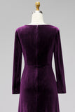 Terracotta Velvet V Neck Front Twist Long Sleeve Bridesmaid Dress