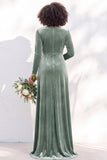 Terracotta Velvet V Neck Front Twist Long Sleeve Bridesmaid Dress