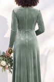 Terracotta Velvet V Neck Front Twist Long Sleeve Bridesmaid Dress