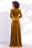 Terracotta Velvet V Neck Front Twist Long Sleeve Bridesmaid Dress