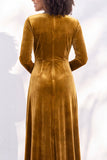 Terracotta Velvet V Neck Front Twist Long Sleeve Bridesmaid Dress