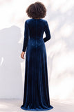 Terracotta Velvet V Neck Front Twist Long Sleeve Bridesmaid Dress
