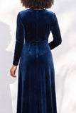 Terracotta Velvet V Neck Front Twist Long Sleeve Bridesmaid Dress