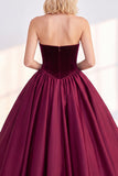 Sweetheart Velvet Burgundy Satin A Line Midi Dress