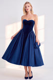 Sweetheart Velvet Burgundy Satin A Line Midi Dress