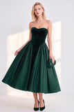 Sweetheart Velvet Burgundy Satin A Line Midi Dress