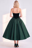 Sweetheart Velvet Burgundy Satin A Line Midi Dress