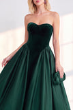 Sweetheart Velvet Burgundy Satin A Line Midi Dress