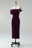 Dark Green Off the Shoulder Bodycon Velvet Dress