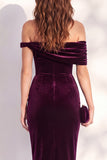 Dark Green Off the Shoulder Bodycon Velvet Dress