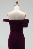 Dark Green Off the Shoulder Bodycon Velvet Dress