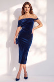 Dark Green Off the Shoulder Bodycon Velvet Dress