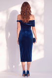 Dark Green Off the Shoulder Bodycon Velvet Dress