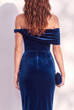 Dark Green Off the Shoulder Bodycon Velvet Dress
