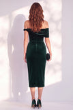 Dark Green Off the Shoulder Bodycon Velvet Dress