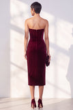 Dark Blue Strapless Corset Sheath Velvet Dress
