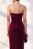 Dark Blue Strapless Corset Sheath Velvet Dress