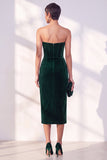 Dark Blue Strapless Corset Sheath Velvet Dress