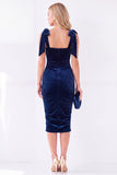 Dark Purple Ruched Square Neck Bow-Strap Velvet Dress