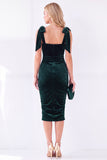 Dark Purple Ruched Square Neck Bow-Strap Velvet Dress