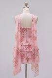 Strapless A Line Tiered Ruffle Floral Yellow Homecoming Dress with Scarf