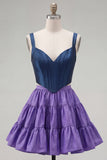 2-Piece Navy Purple A Line Corset Homecoming Dress