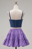 2-Piece Navy Purple A Line Corset Homecoming Dress