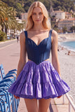 2-Piece Navy Purple A Line Corset Homecoming Dress
