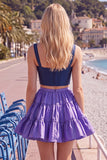 2-Piece Navy Purple A Line Corset Homecoming Dress
