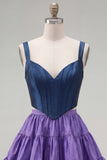 2-Piece Navy Purple A Line Corset Homecoming Dress