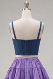 2-Piece Navy Purple A Line Corset Homecoming Dress