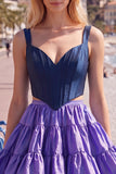 2-Piece Navy Purple A Line Corset Homecoming Dress