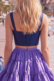2-Piece Navy Purple A Line Corset Homecoming Dress