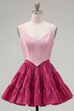 2-Piece Navy Purple A Line Corset Homecoming Dress