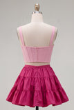 2-Piece Navy Purple A Line Corset Homecoming Dress