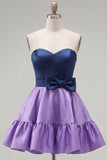 Pink Fuchsia Sweetheart Satin A Line Homecoming Dress with Bow